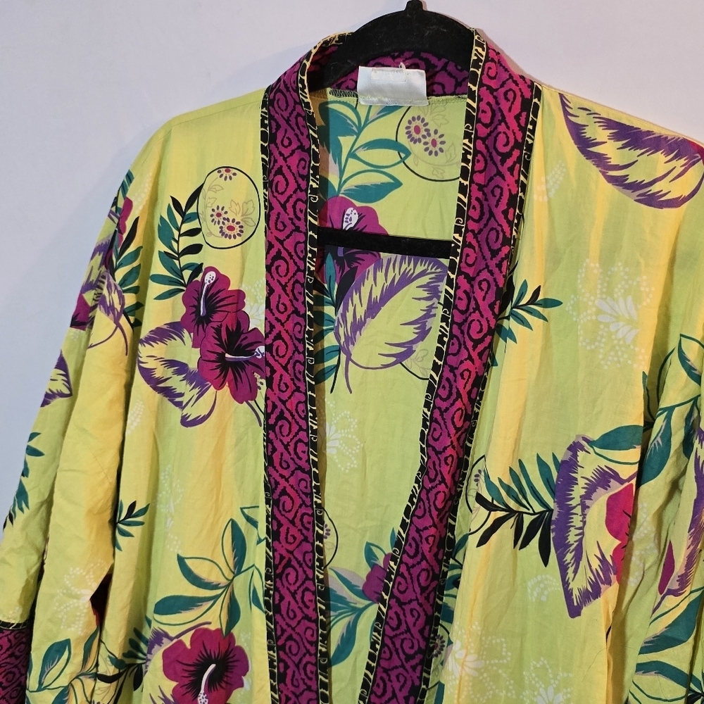 Soft Surroundings Vintage Colorful Boho Floral Print Open Front Kimono, One Size - Picture 3 of 9